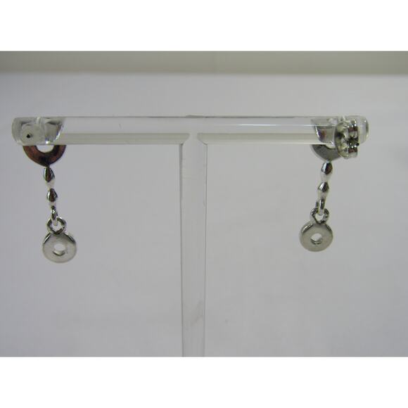 Silver Tone Oval Stud Drop Earrings 1" Minimalist Neutral Boho Cottagecore - Picture 3 of 6